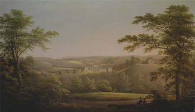 Easby Hall y Easby Abbey con Richmond, Yorkshire en el fondo de George Cuitt